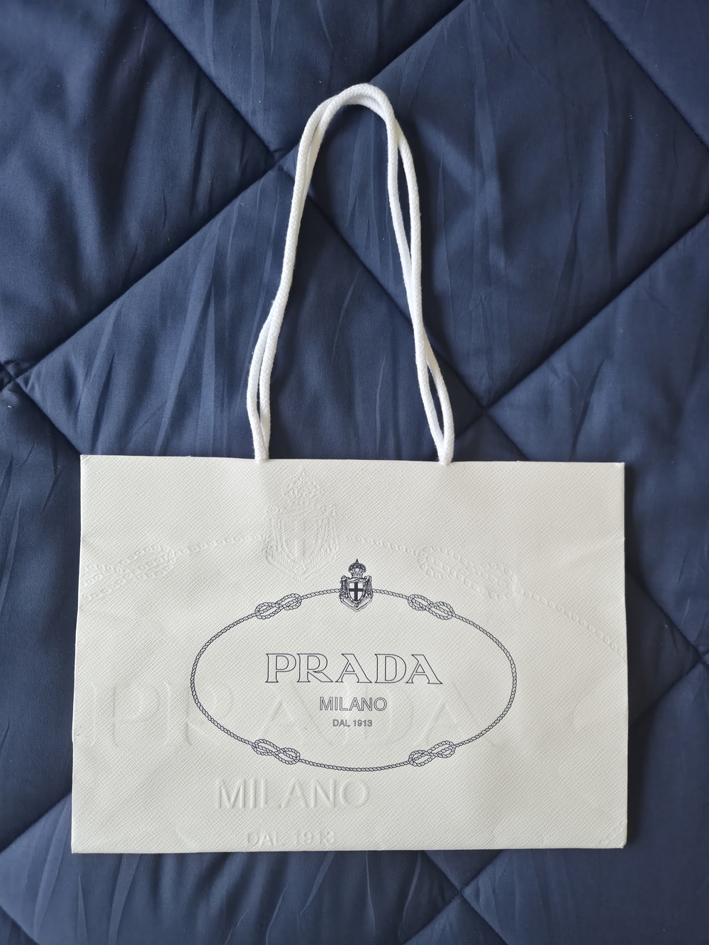 Prada White Milano Logo Paper Shopping Bag